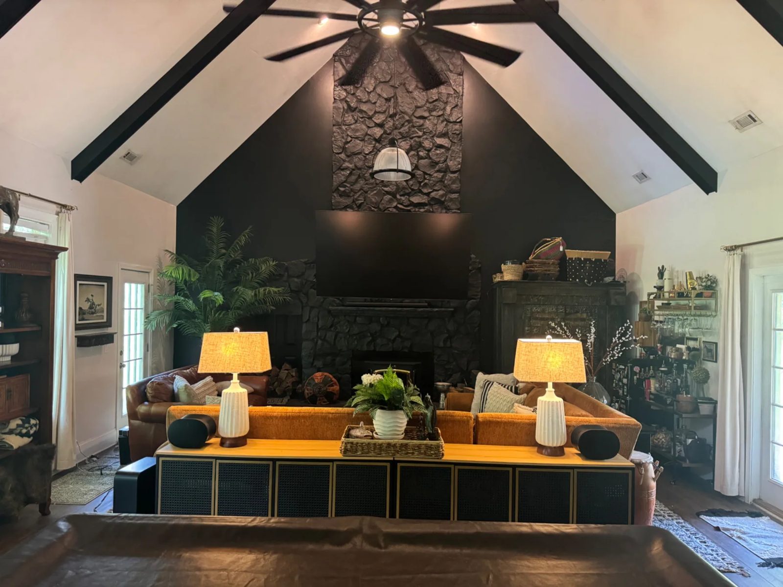 Vaulted-ceiling great room from a client project